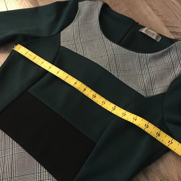 Made in Italy 3/4 Sleeve Plaid Colourblock Shift Dress - Picture 7 of 16